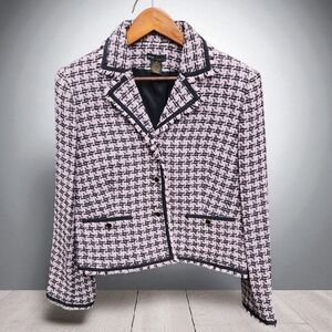 Grace Elements Tweed Check Suit Blazer Jacket Pink Black Raw Hem Womens 16